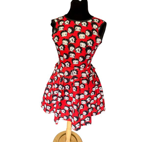 Vintage Collectible Betty Boop Face Red Black Peplum Mini Cupcake Dress XS Small - Picture 1 of 7